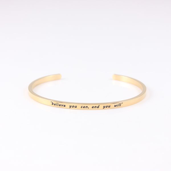 

believe you can and you will gold cuff bangle inspirational bangle 316l stainless steel cuff bracelet for women mendio chan contact, Silver
