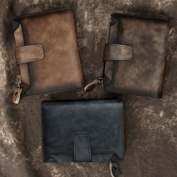 

wallet men's leather short zipper cowhide card bag driver's license, Red;black