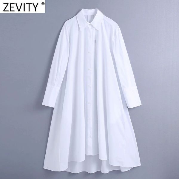 

zevity women fashion turn down collar single breasted white shirt dress office ladies casual loose business vestido ds5043 210419, Black;gray
