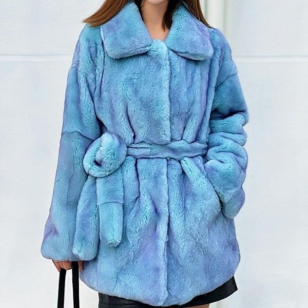 

women's fur & faux fashion genuine rex coat medium long warm female jacket autumn winter 2021 coats women natural, Black