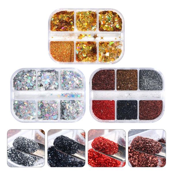 

nail glitter 3 boxes manicures powder diy art irregular shimmering, Silver;gold