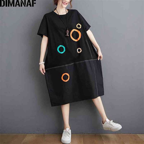 

summer plus size dress women clothing fashion lady vestidos print spliced female sundress loose cotton black knee-length 210531, Black;gray
