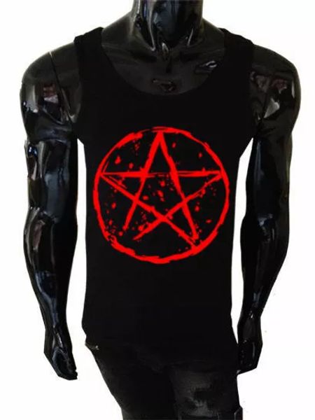

hommes pentagramme dÃ©bardeur sÃ©rigraphiÃ© gilet gothique punk mÃ©tal motard rock, White;black