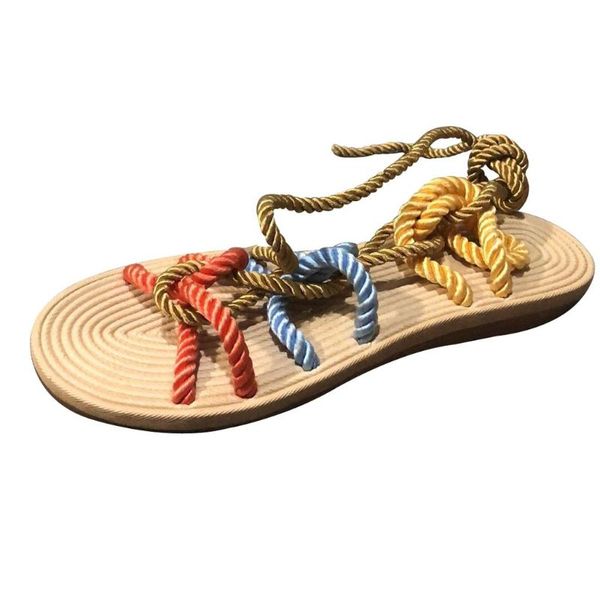 

women retro sandals slippers rope casual for 2021 lace up summer flat, Black