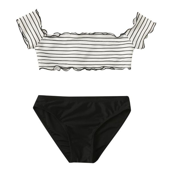 

7-14years children's swimwear kids biquini children baby girl leopard ruched bikini set swimsuit bathing clothes one-pieces, Black