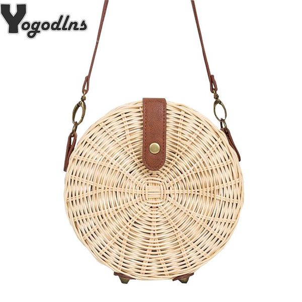 

handmade woven rattan bag knitting straw women bags beach circle handbags summer sling shoulder clutch travel bohemian duffel