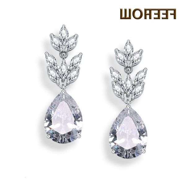 

feehow fashion earrings micro inlaid water drop aaa zircon, Silver