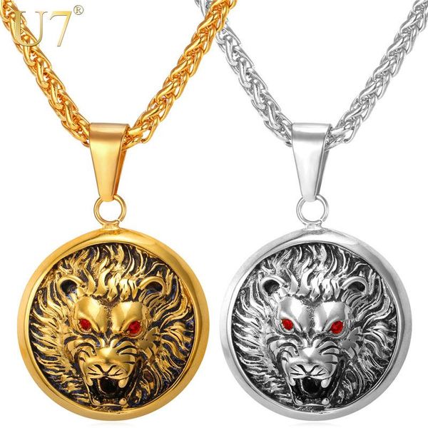 

pendant necklaces u7 wolf head retro punk style & pendants men jewelry cool gold color stainless steel statement necklace p757, Silver