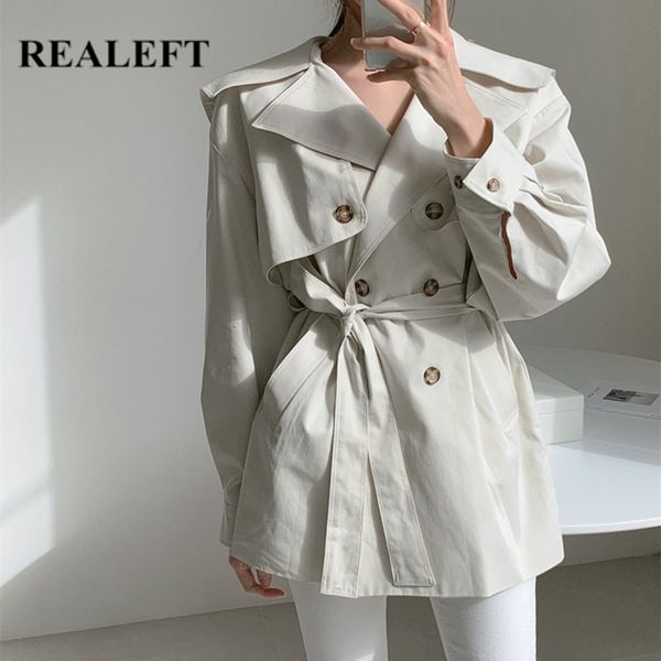 

autumn winter fashion women's cargo trench coats double breasted elegant outerwear oversize chic windbreaker 210428, Tan;black