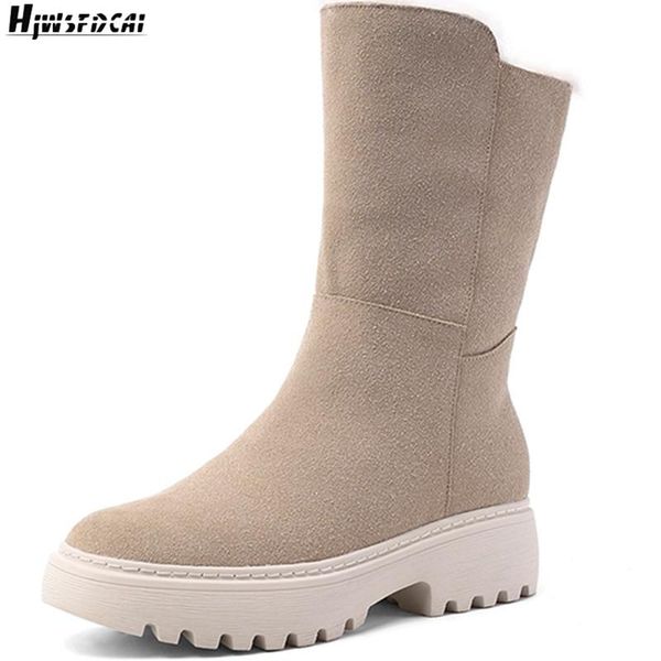 

boots hjwsfdcai warm thicken fashion british wind women snow round toe casual zipper female booties slip on outdoor mujer shoes, Black