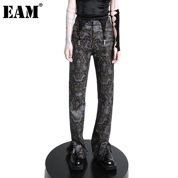 

[eam] high elastic waist green knitting pattern long trousers loose fit pants women fashion spring autumn 1dd7676 21512, Black;white