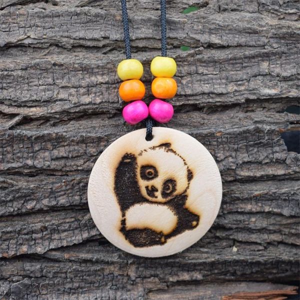 

12pcs pattern can be customized wood panda necklace lovely animal round colored beads chains, Silver
