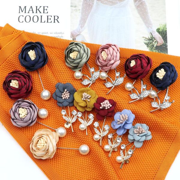 

pins, brooches 3style cloth art pearl flower brooch red purple green pink shirt shawl suit pin wedding party corsage romantic jewelry access, Gray