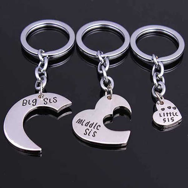 3 pcs coração grande meio irmã irmã chave chaveiro anel fob keyring keychain família charme mulheres menina amigos bff g1019