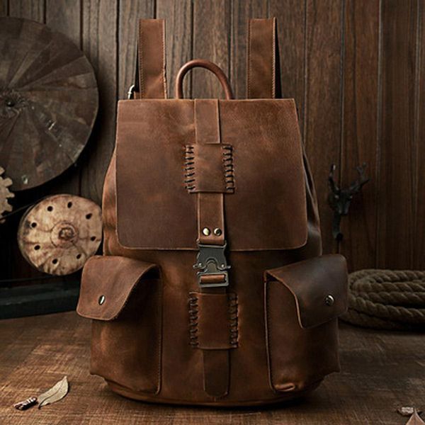 

handmade leather backpack male crazy horse trend european and american fashion retro cowhide computer