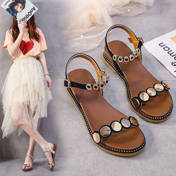 

sandals 2021 summer shoes women block leisure lady woman sandalias gladiator casual high heels peep toe ankle strap square heel, Black