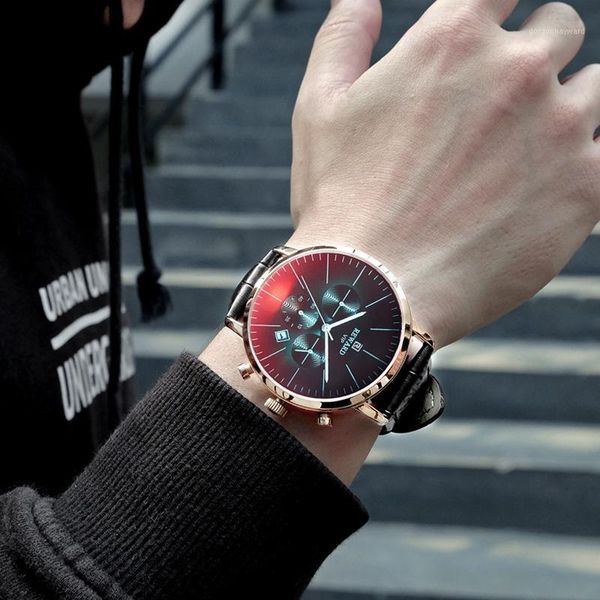 

wristwatches men watch 2021 fashion colorful chronograph mesh steel sport waterproof leather clock reloj hombre, Slivery;brown