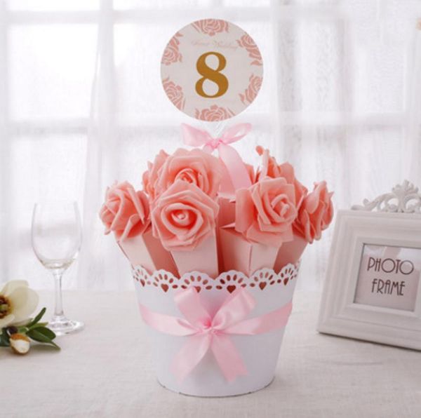 

sets creative blue / pink red purple flowerpot rose wedding favors candy boxes bomboniera birthday party paper gift box1