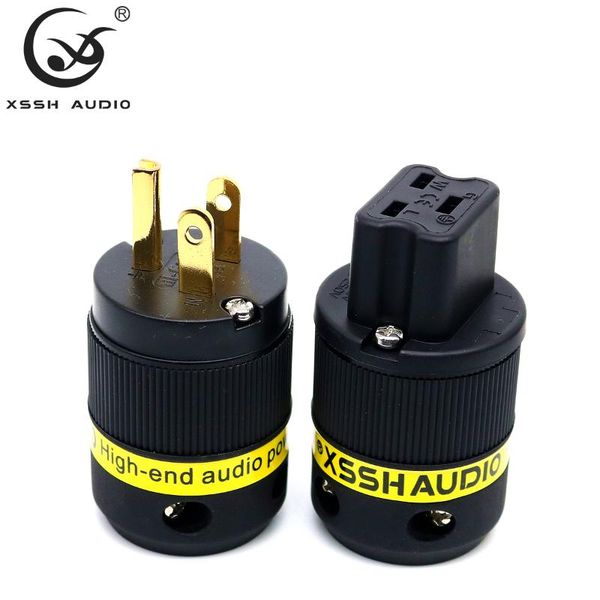 

smart power plugs 20a iec us xssh audio diy hi-end hifi pure copper plating gold black electrical ground 18mm ac female male plug connector