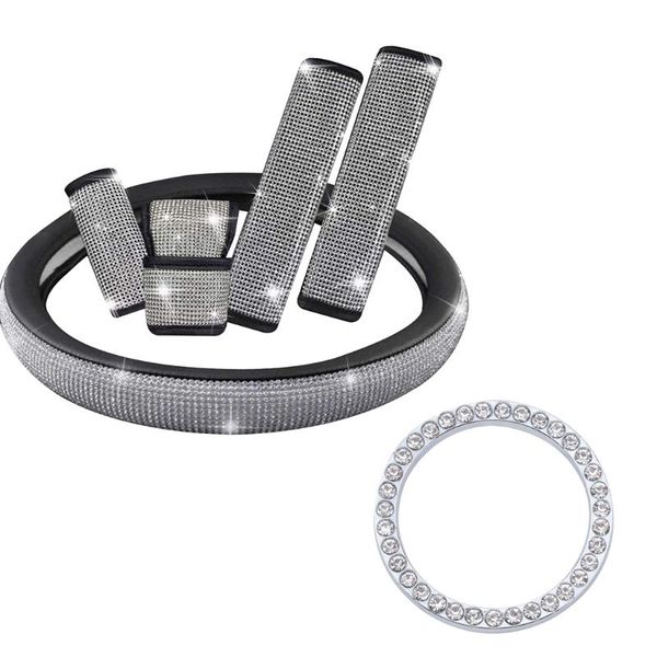 

steering wheel covers rhinestones car accessories set diamond gear shift konb cover handbrake