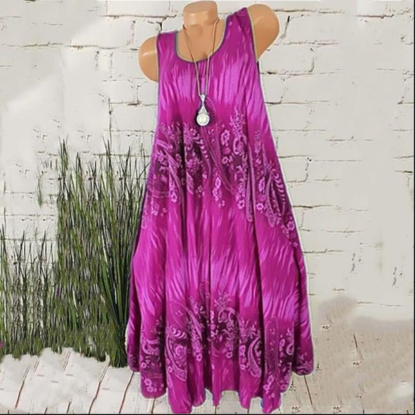 

fashion womens dress elegant summer sleeveless floral printed women draped 5xl plus size bohemain femme casual loose beach, Black;gray