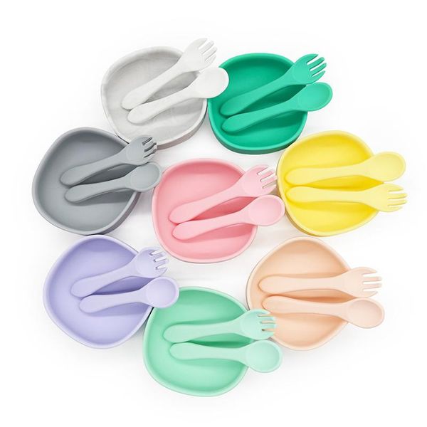 

baby tableware mother and feeding tableware, spoon fork suction cup supplement bowl drop-proof silicone set bowls