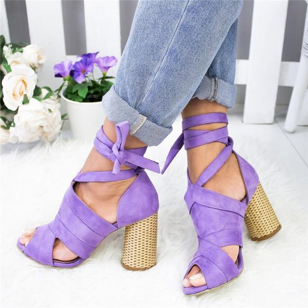 

women sandals gladiator block high heels lace up open toe ladies shoes summer roman cross strap espadrille, Black