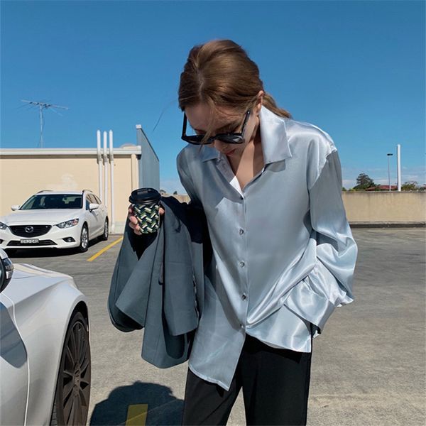 

2021 women blouses casual ol silk blouse summer loose premium satin shirt work wear blusas feminina shirts plus size, White