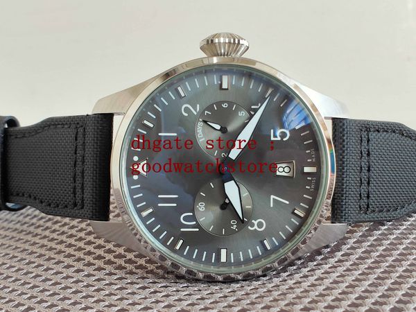 Prodotti di lusso da uomo Qualità Classici Grandi orologi Riserva di carica 7 giorni Quadrante grigio 46 mm Movimento automatico in acciaio Bracciale in nylon