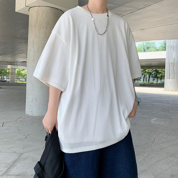 

men's t-shirts 2021 summer plain color short sleeve t - shirt trend harajuku loose bottom couple half, White;black