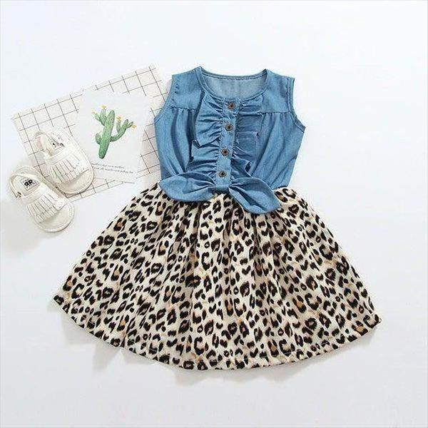 

usa toddler kids baby girl dresses clothes princess party ruffle bow leopard sleeveless 1 6t, Red;yellow