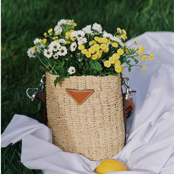

handbags sunshine women straw 2021 hand woven vegetable basket leather single shoulder underarm bucket zmm