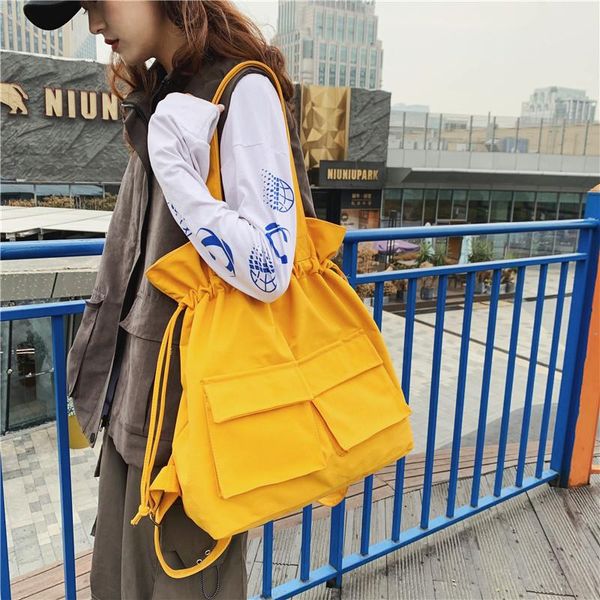 

backpack fashion industrial style drawstring bag large nylon cloth travel dual purpose
