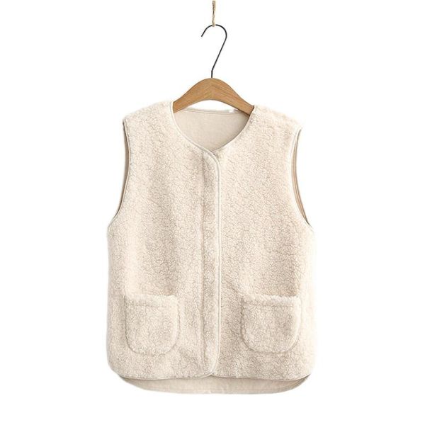 

women's sweaters 2021 lamb wool vest women autumn/winter short thick warm round neck sweet waistcoat zipper 2010383, White;black