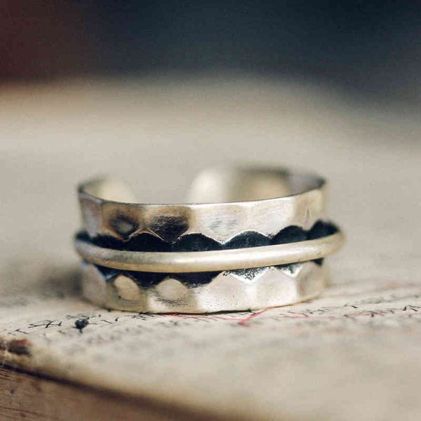 

925 silver ring texture concave convex trendy open men's and women's jewelry