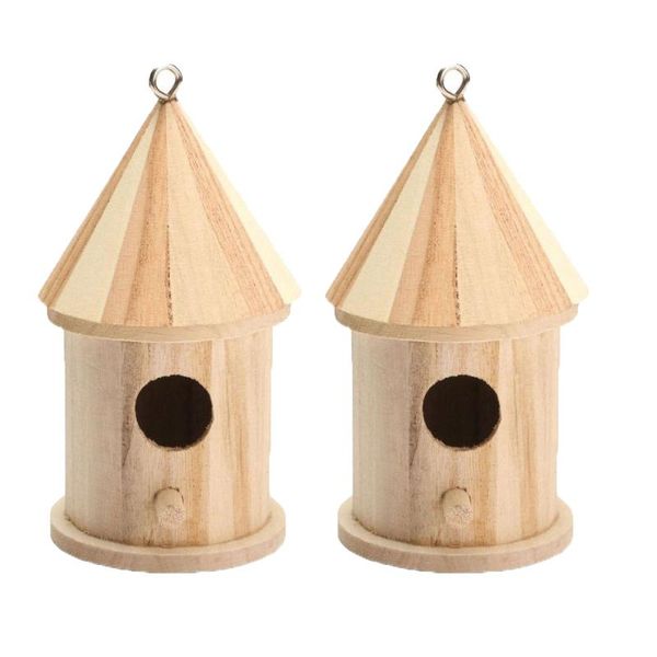 

2pcs wood wooden birdhouse bird nest house shed garden yard hanging decor cages