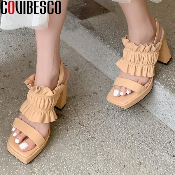 

dress shoes covibesco platforms women sandals fashion casual party ruffles pumps genuine leather summer super high heels woman, Black