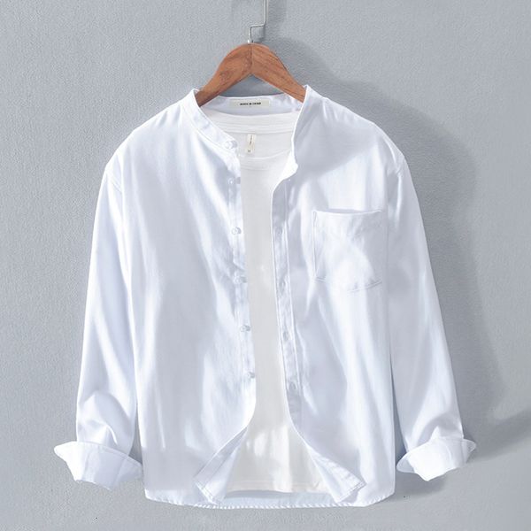 

men's t-shirts style oxford cotton long-sleeved brand fashion stand collar shirts for men casual solid shirt mens chemise camisa sq4s, White;black