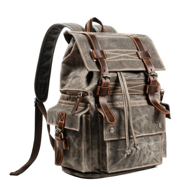 

backpack men's outdoor travel canvas waterproof large capacity drum bag student