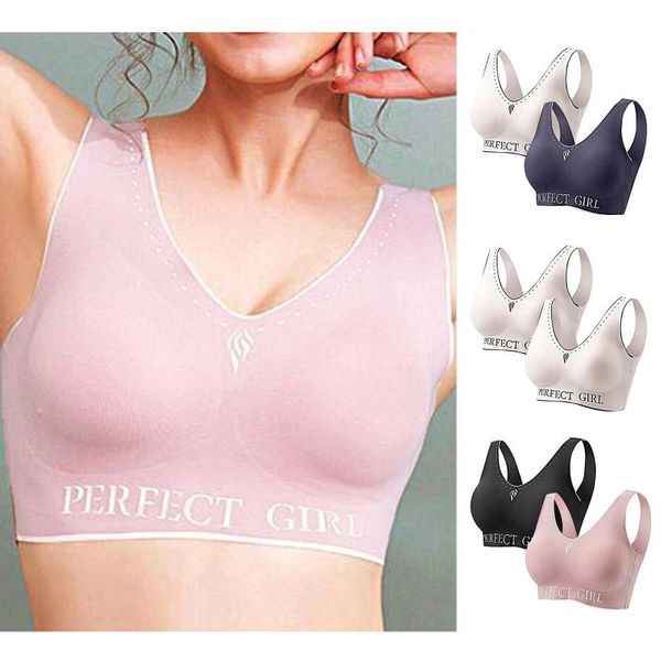 

bras 2pc seamless underwear ice silk trackless active bra vest backless sports sleep latex women's comfortable t6, Red;black