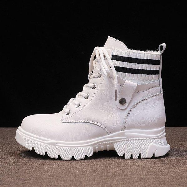 

boots 2021 chunky women ankle female shoes plush warm snow booties winter fur sneakers botas de mujer, Black