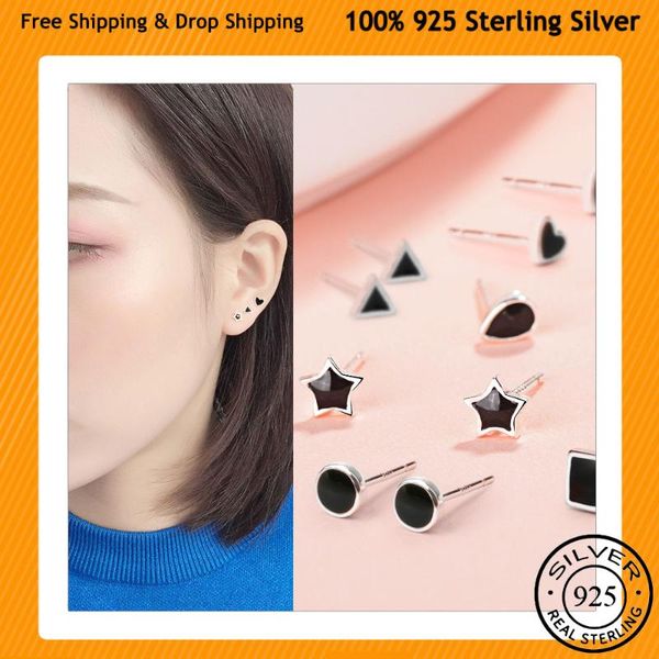 

stud 925 sterling silver black star heart square earrings for women gift fashion cut wedding jewelry bijoux pendientes yc124, Golden;silver
