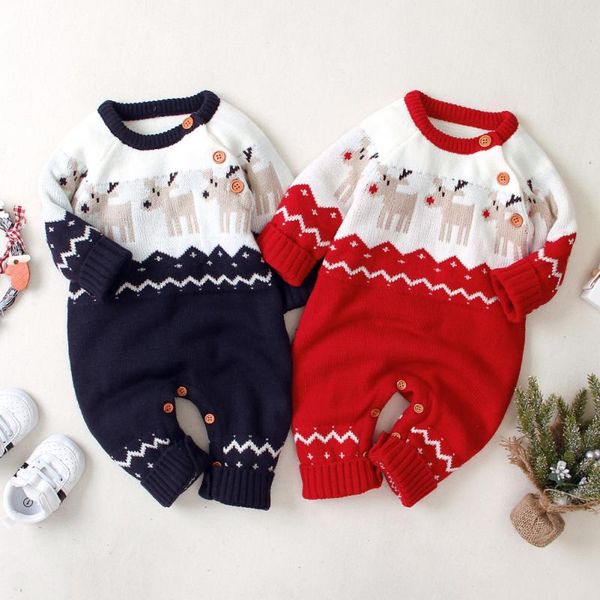 

christmas baby boy cartoon elk born girl clothes long sleeve knit autumn winter warm jumpsuit set for jumpsuits, Blue