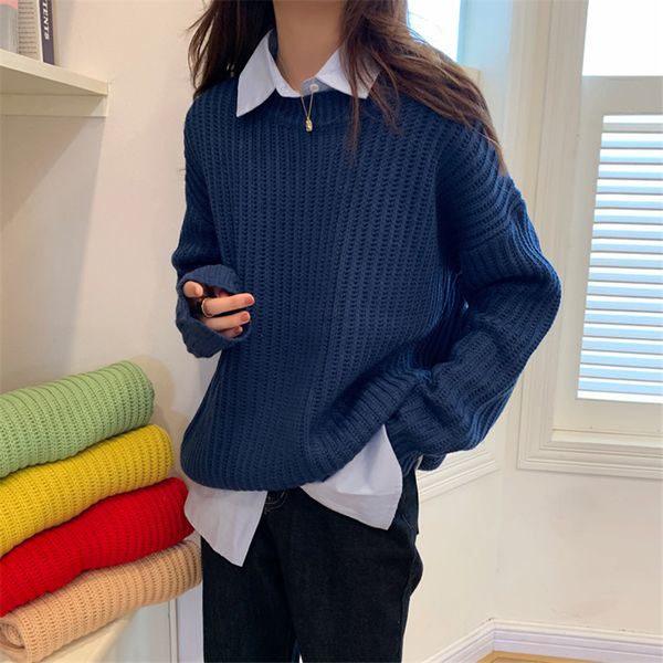 

women knitted pullovers & sweaters autumn winter basic knitwear ol long sleeve solid thick sweater female 210421, White;black