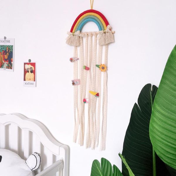 

decorative objects & figurines hand-woven pendant macrame wall hanging hairpin storage belt art woven rainbow cute room decor for home bedro