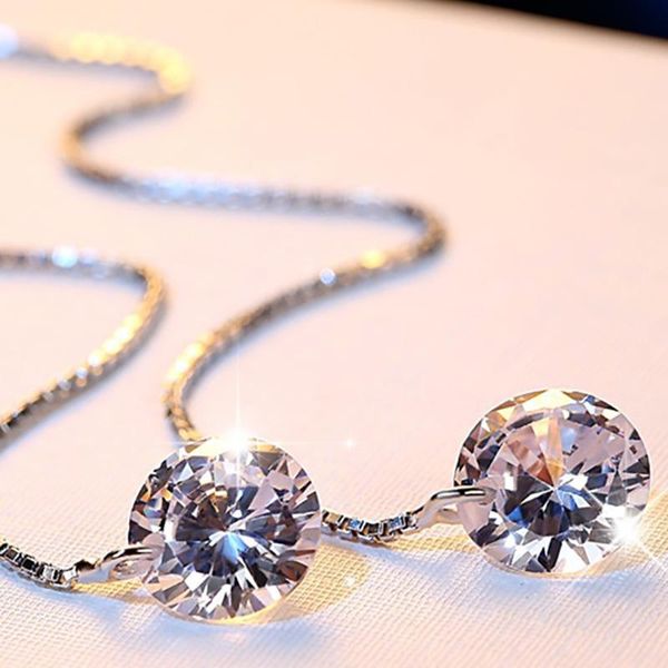 

dangle & chandelier cute female crystal drop earrings line tassel 925 silver boho wedding jewelry long diamond