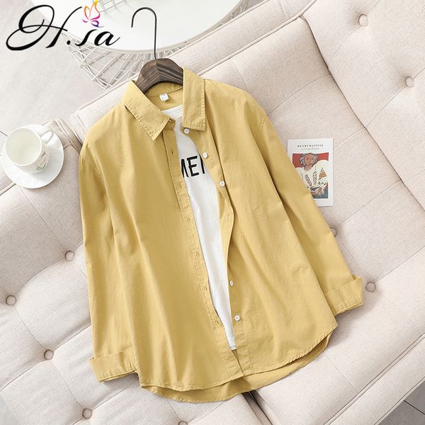 

hsa fashion woman shirts spring casual long sleeve blouse chic solid white blue korean cotton loose cardigan blusas 210417