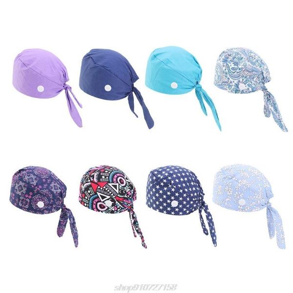 

beanies working scrub cap with button sweatband star paisley floral print adjustable tie back elastic bouffant hat head my28 21 dropship