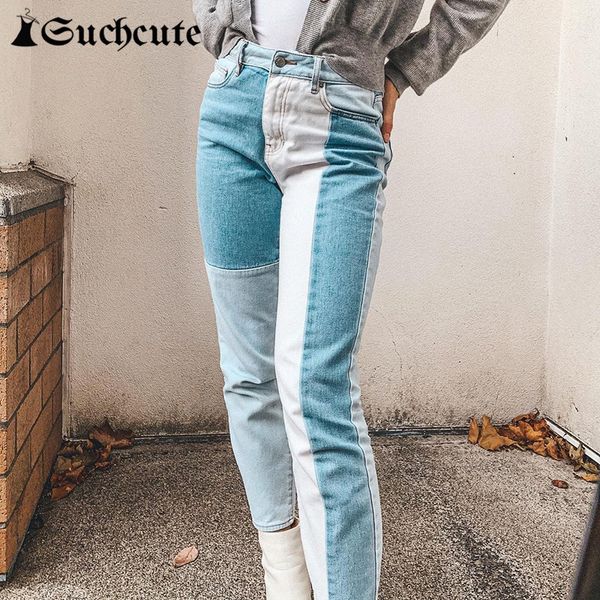 

women's pants & capris streetwear high waist denim y2k fashion patchwork women straight korean style trousers harajuku axxh, Black;white