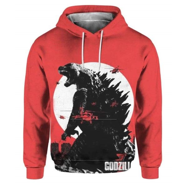 

godzilla pattern men is a 3d printed hoodie visual impact party punk goth round neck american sweatshirt hoodie, Black